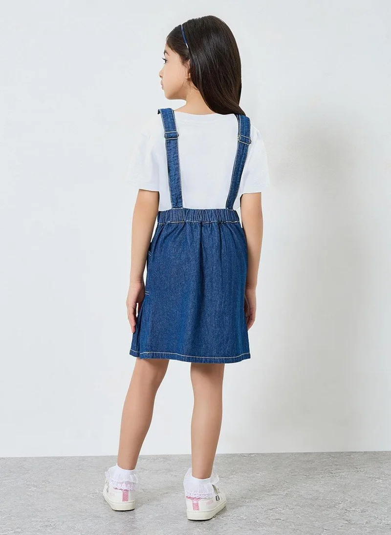 Styli Girls Denim Pinafore Dress